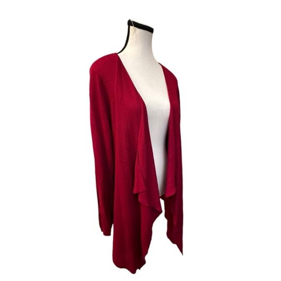 Women’s torrid 2 Crimson Red Drape Front Waffle Knit Waterfall Cardigan - Picture 8 of 13